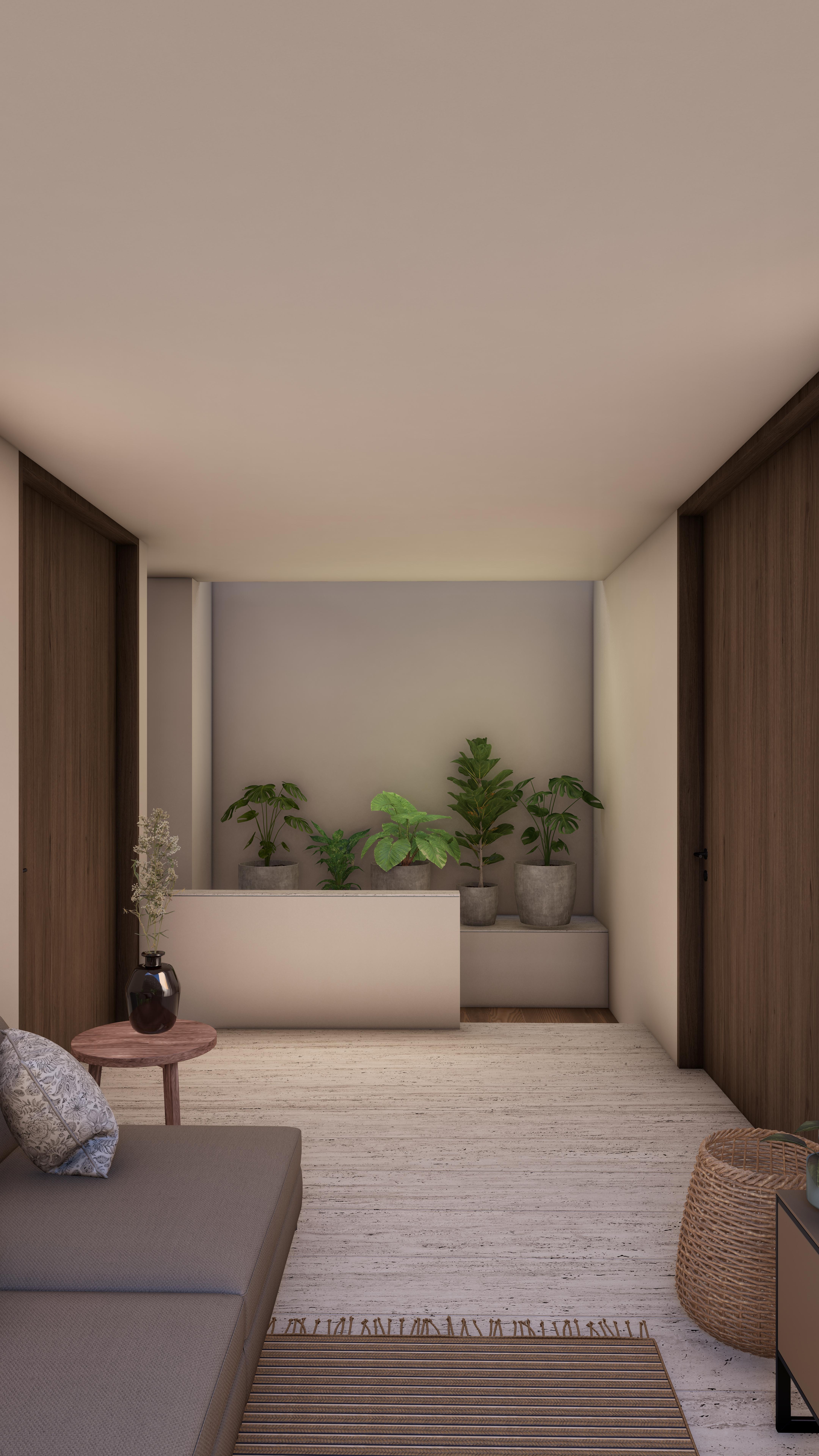 Vestíbulo con jardinera interior